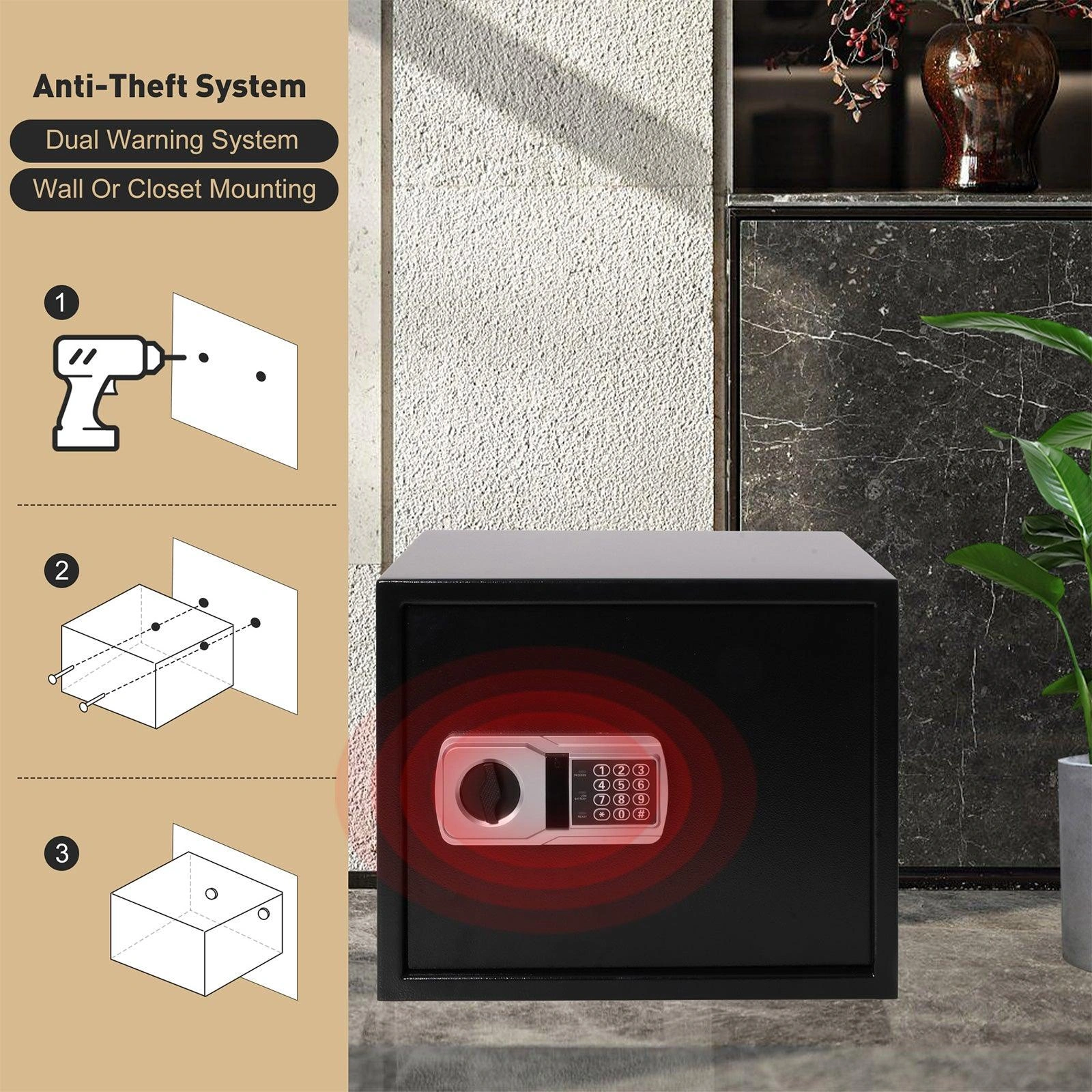 SecureHome Digital Safe Box with Alarm and Removable Shelf