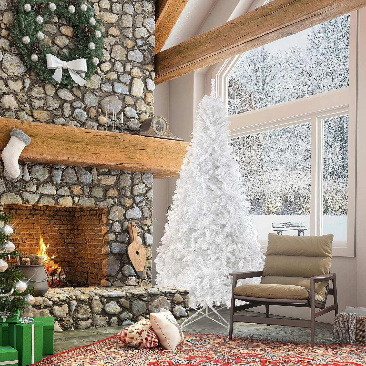 Festive 10ft Christmas Tree Lush Pine with Sturdy Metal Base